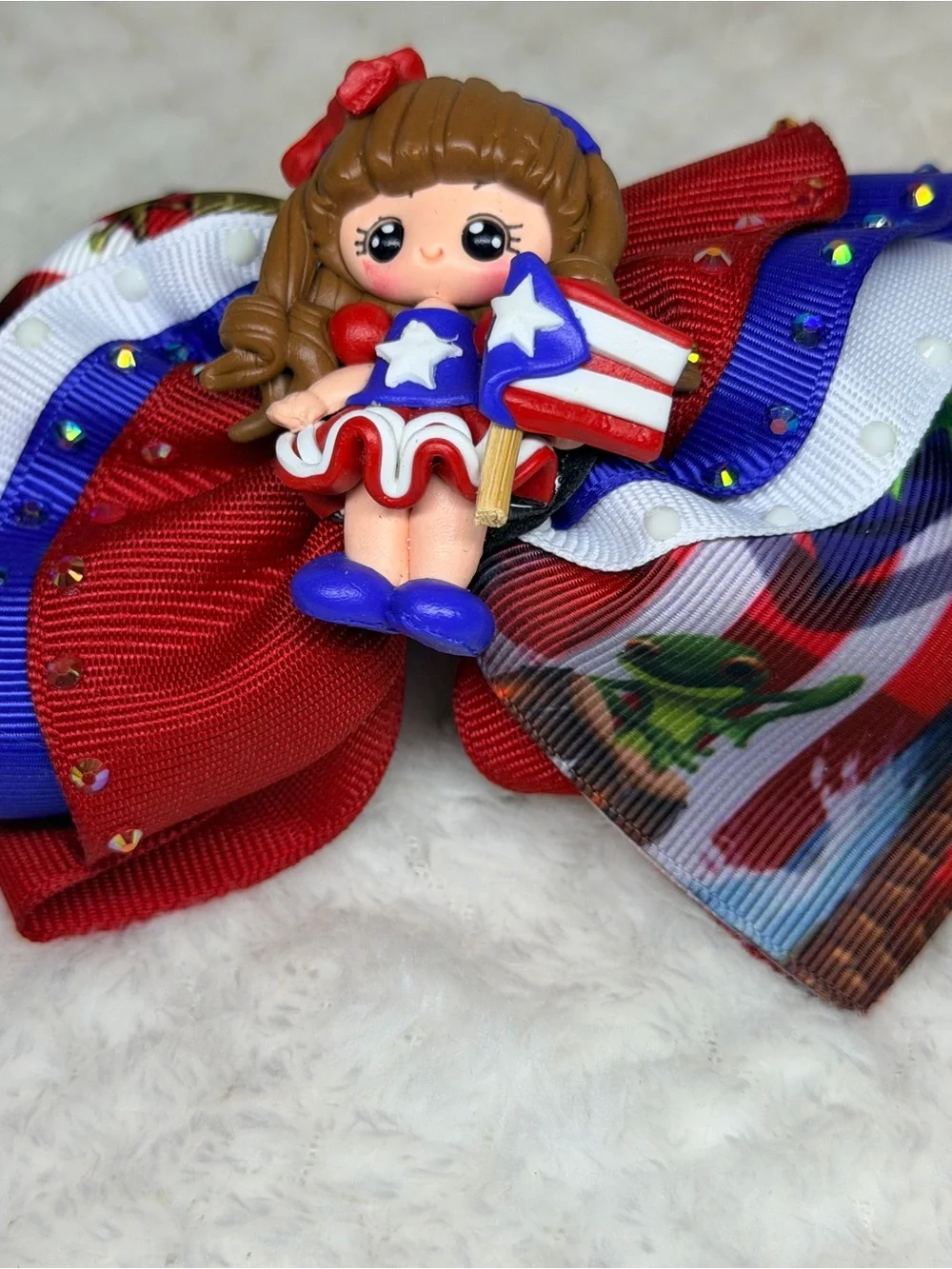 Puerto Rican Girl Ribbon Hair Bow - Red, White & Blue Kids Accessory